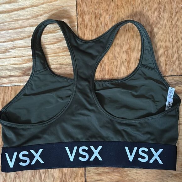 HARDLY WORN! VSX Victoria’s Secret Army Green Sports Bra Racerback Size Large - Picture 4 of 6